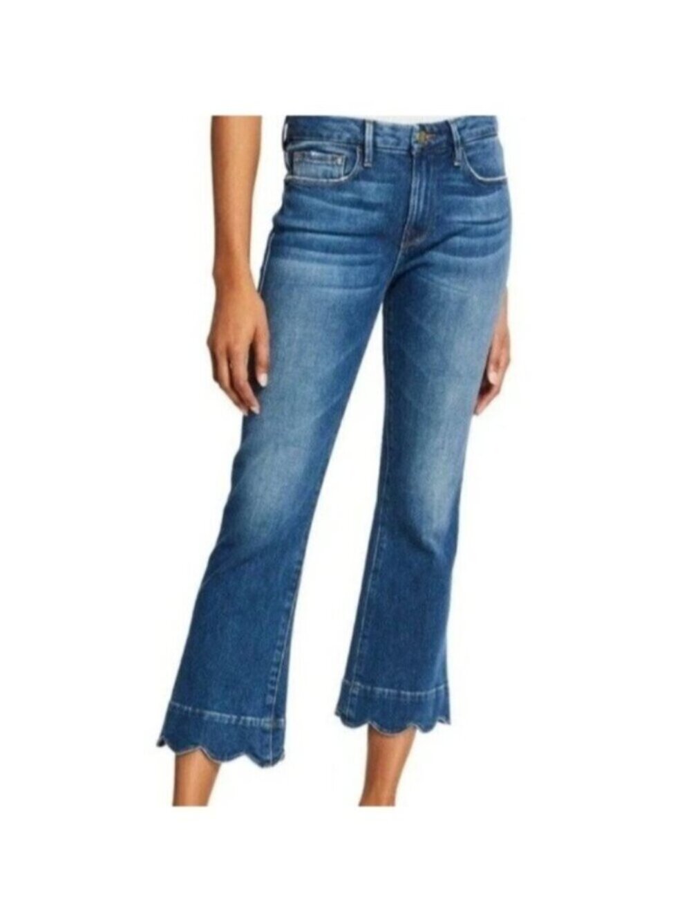 FRAME Jeans Womens 27 Mt Snow Blue Le Crop Mini Boot Cut Scallop Retro $250